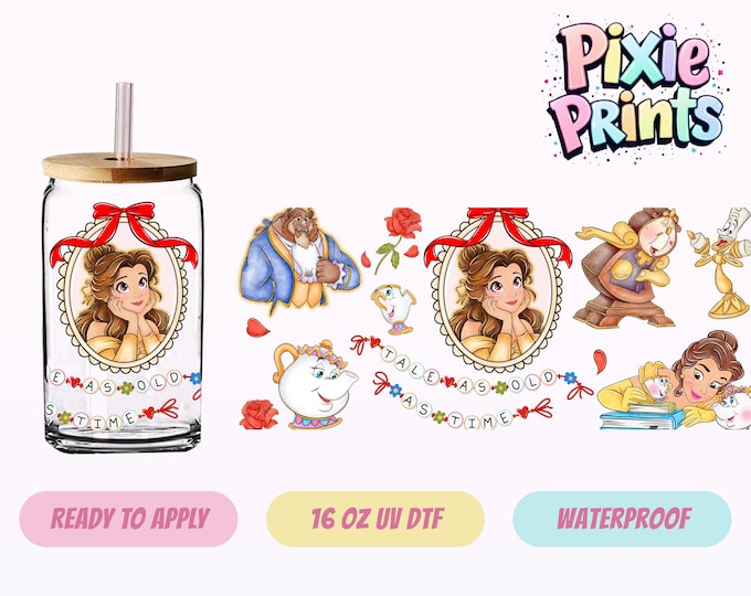 Disney Princess Belle UV DTF Tumbler Wrap Same Day Cup Sticker