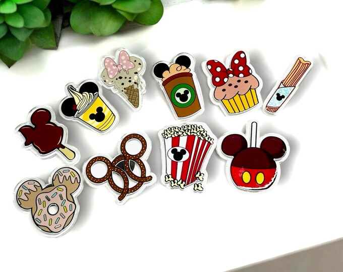 Disney Park Snacks Magnet Set | 2" Mickey Treats Fridge Magnets | Dole Whip, Pretzel, Popcorn, Churro & More | Tiered Tray Decor