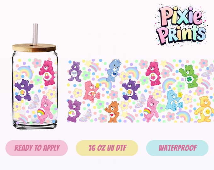 Care Bears UV DTF Tumbler Wrap Same Day Cup Sticker