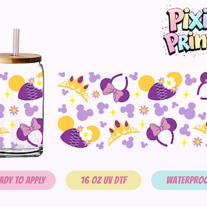Disney Mickey Rapunzel UV DTF Tumbler Wrap Same Day Cup Sticker