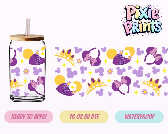 Disney Mickey Rapunzel UV DTF Tumbler Wrap Same Day Cup Sticker