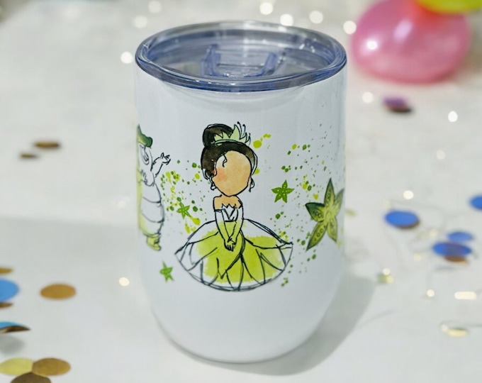 Disney Tiana Princess Frog Stemless Wine Glass 12 OZ