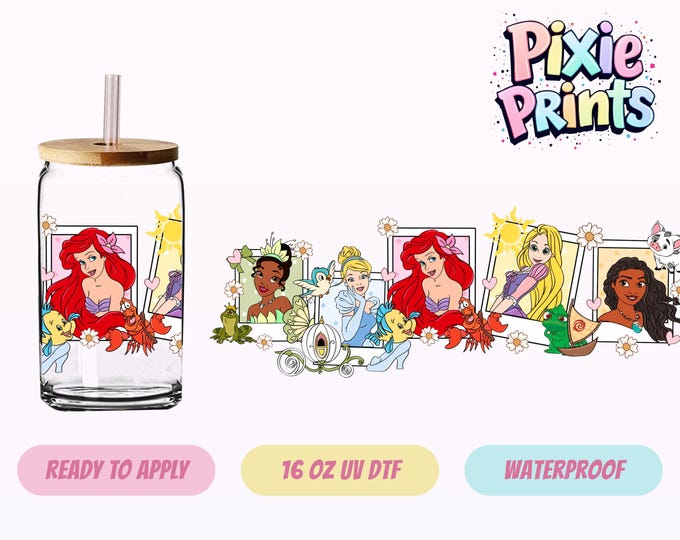 Disney Princess UV DTF Tumbler Wrap Same Day Cup Sticker