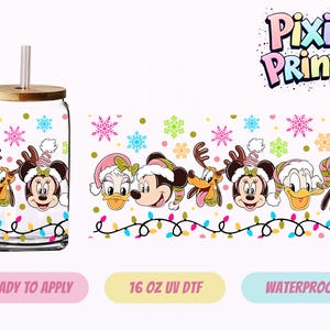 Disney Mickey Christmas UV DTF Tumbler Wrap Same Day Cup Sticker