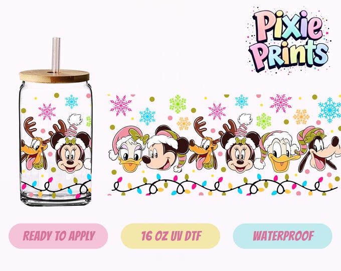 Disney Mickey Christmas UV DTF Tumbler Wrap Same Day Cup Sticker