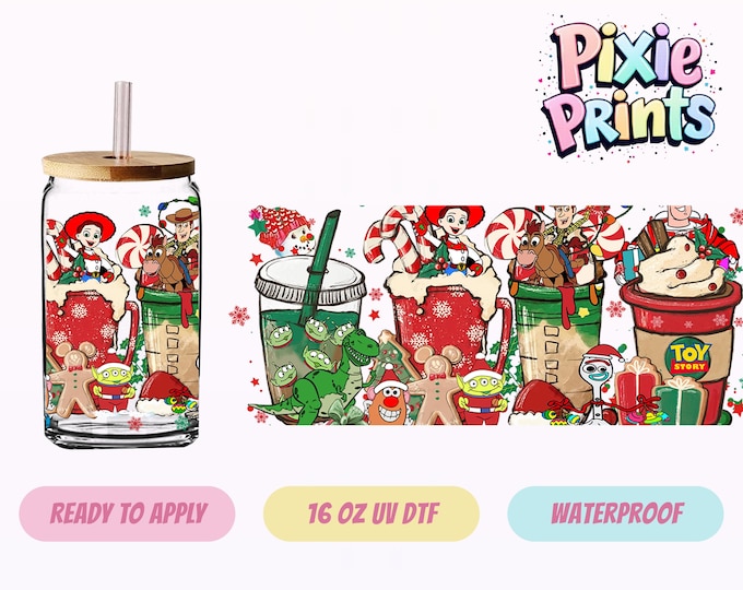 Toy Story Christmas UV DTF Tumbler Wrap Same Day Cup Sticker
