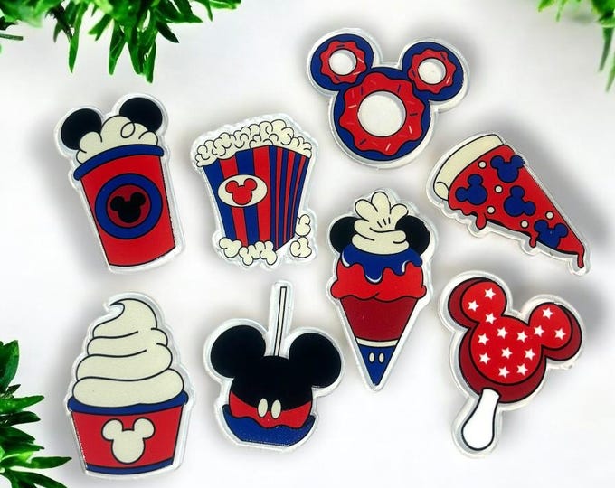 Patriotic Disney Snack Magnets | 4th of July Mickey Food Magnets | Red, White & Blue Mouse Ears Magnet Set | Summer Disney Decor