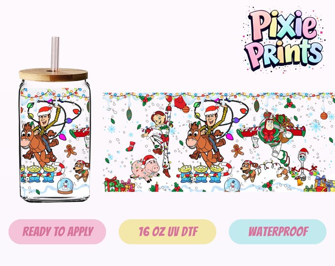 Toy Story Christmas UV DTF Tumbler Wrap Same Day Cup Sticker