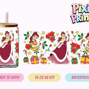 Disney Christmas Belle UV DTF Princess Same Day Cup Sticker