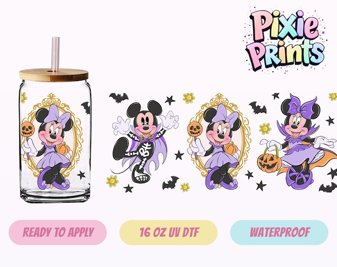 Disney Halloween Minnie UV DTF Tumbler Wrap Same Day Cup Sticker