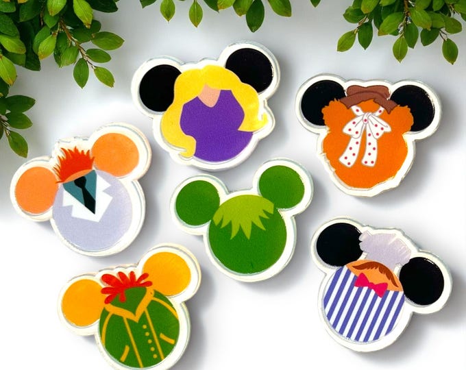 Muppets Mickey Ear Magnets | Set of 6 Handmade Disney Fridge Magnets | Kermit, Miss Piggy, Beaker, Fozzie, Swedish Chef | Muppets Gift Idea