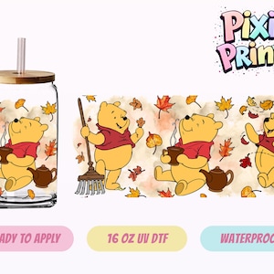 Disney Pooh Herbst UV DTF Tumbler Wrap Same Day Cup Aufkleber