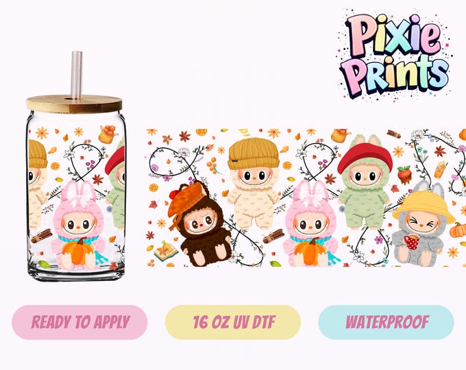 Cartoon Doll Fall UV DTF Tumbler Wrap Same Day Cup Sticker