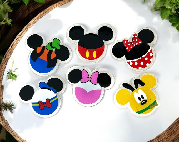 Mickey Friends Mickey Ear Magnet Set | Set of 6 Disney Character Fridge Magnets | Minnie, Goofy, Donald, Daisy, Pluto | Handmade Gift