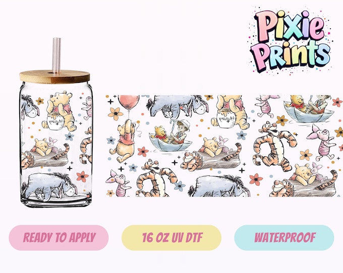 Pooh and Friends UV DTF Tumbler Wrap Same Day Cup Sticker