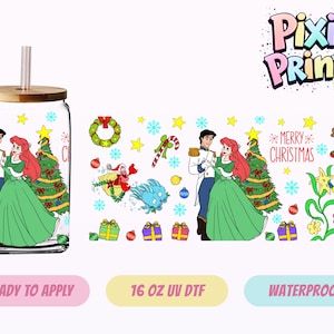 Disney Christmas Ariel UV DTF Tumbler Wrap Princess Same Day Cup Sticker