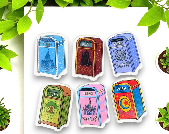 Disney Parks Trash Can Magnet Set – Theme Park-Inspired Fridge Magnets | WDW or Disneyland Set or Full Collection of 6