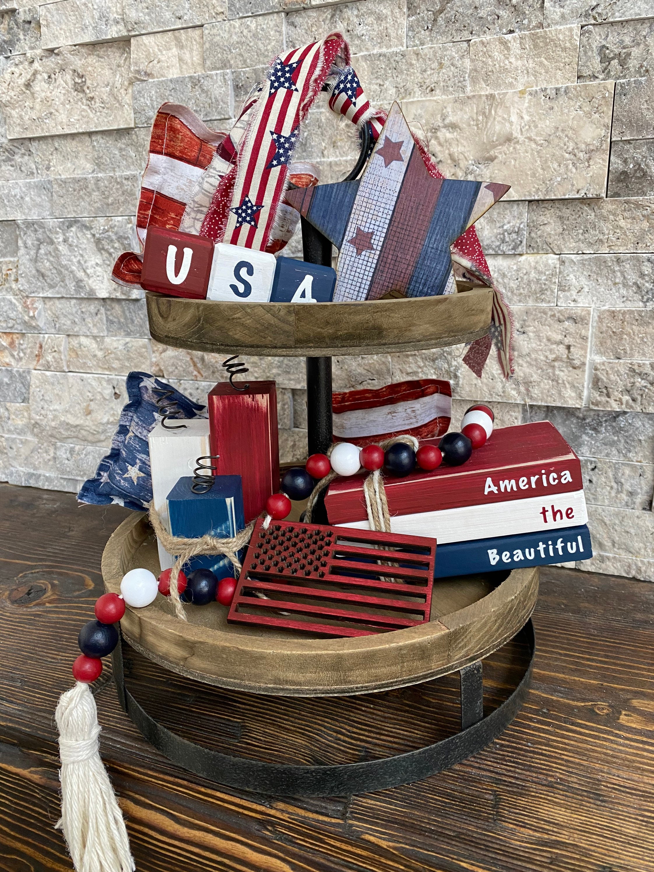 Patriotic Tiered Tray Decor Bundle Fourth of July Tiered Tray Etsy