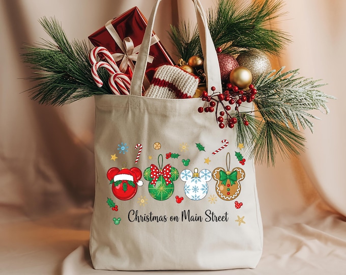 Disney Christmas Main Street Mickey Tote Bag Holiday Gift Bag