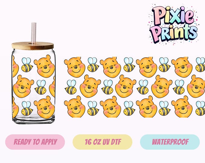 Disney Pooh UV DTF Tumbler Wrap Same Day Cup Sticker
