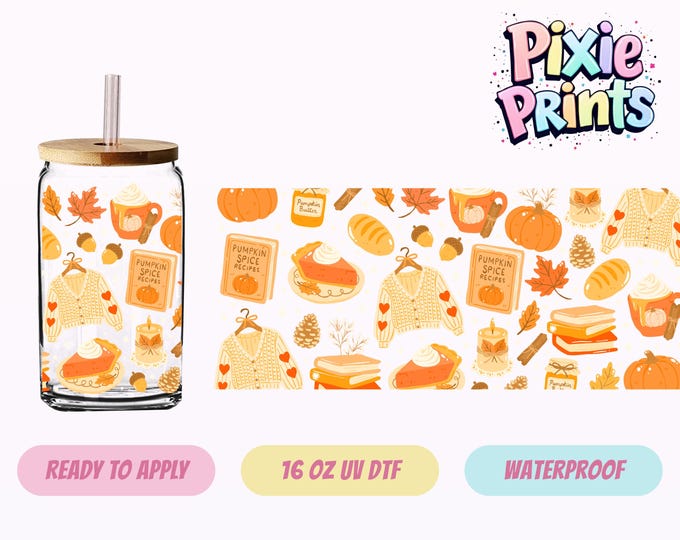 Fall Pumpkin UV DTF Tumbler Wrap Same Day Cup Sticker