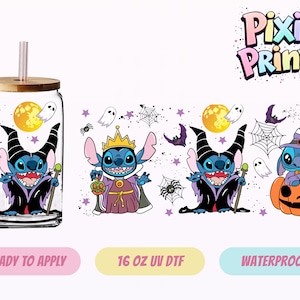 Disney Stitch Halloween UV DTF Tumbler Wrap Same Day Print Cup Sticker