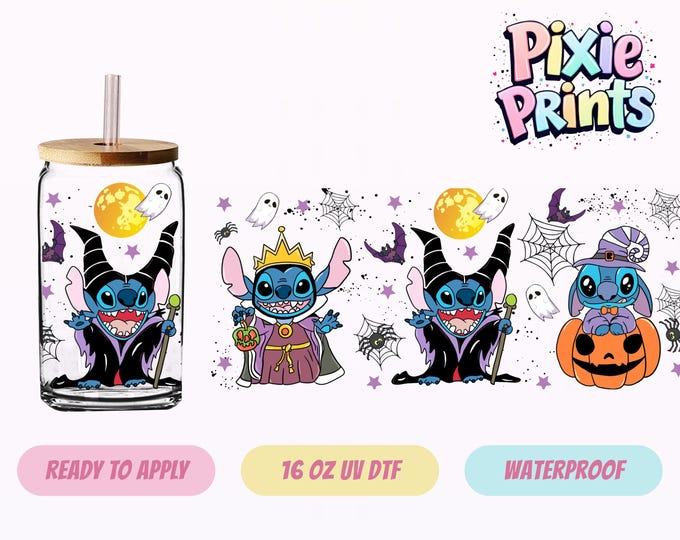 Disney Stitch Halloween UV DTF Tumbler Wrap Same Day Print Cup Sticker