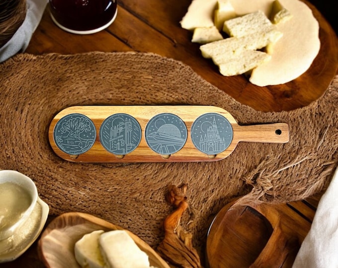 Disney Four Parks Acacia Wood Slate Serving Board