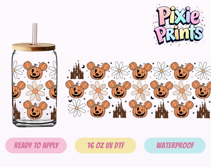 Disney Mickey Fall Halloween UV DTF Tumbler Wrap Same Day Cup Sticker