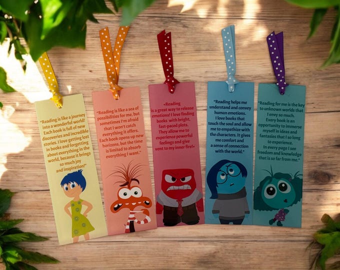 Disney Inside Out Bookmark Set of 5 Anxiety Joy Sadness Envy Anger Bookmark