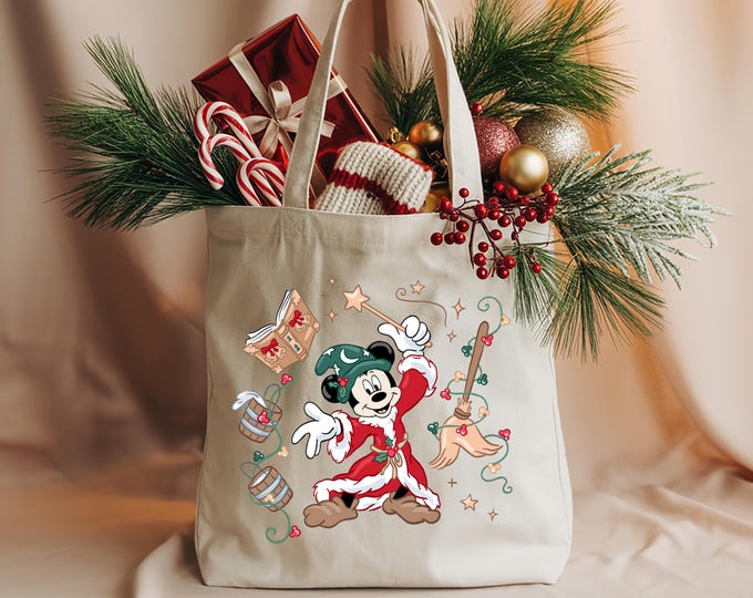 Disney Christmas Mickey Sorcerer Tote Bag Holiday Gift Bag