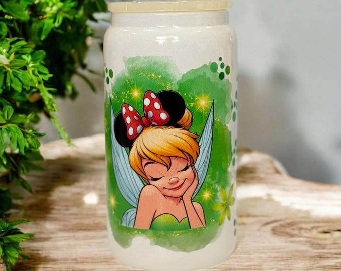 Disney Tinkerbell Glass Can 16 OZ Tumbler
