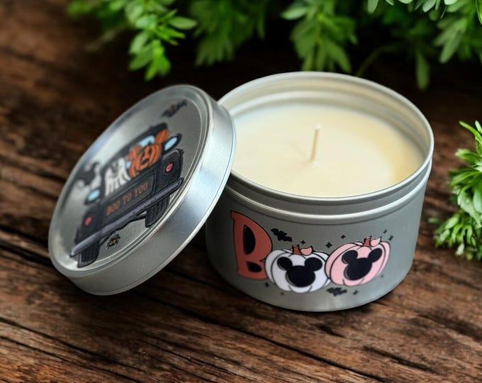 Disney Mickey Halloween Candle Tin Candy Corn Boo To You
