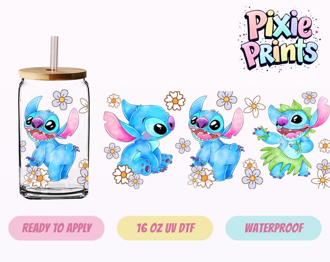Stitch Inspired Summer UV DTF Tumbler Wrap Same Day Cup Sticker