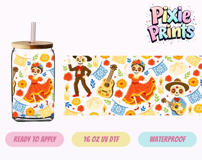 Dia De Los Muertos UV DTF Tumbler Wrap Same Day Cup Sticker