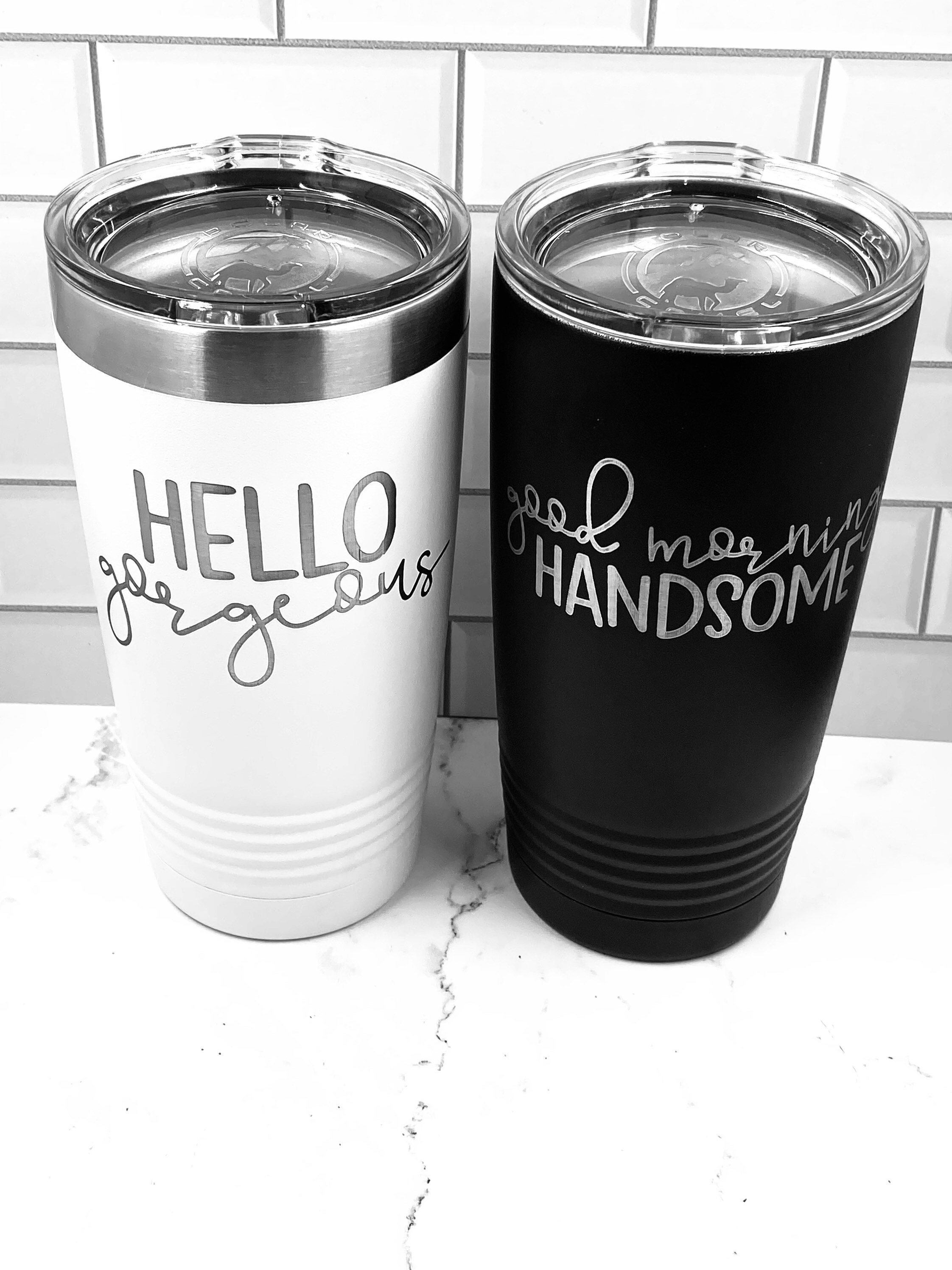 His Hers 20 Oz Tumbler Good Morning Handsome Hello Etsy