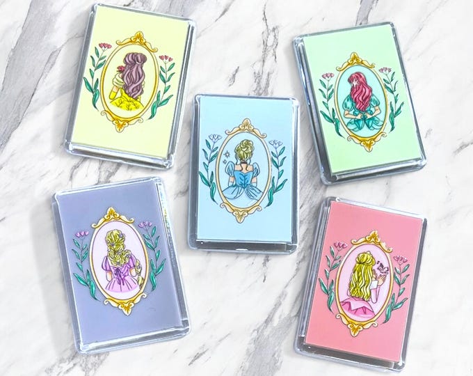 Disney Princess Silhouette Magnet Set | 2" x 3" Pastel Princess Fridge Magnets | Fairytale Kitchen Decor | Disney-Inspired Gifts