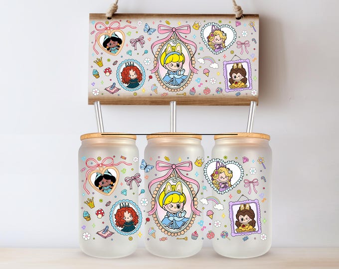 Disney Princess Cartoon Doll UV DTF Tumbler Wrap Same Day Print