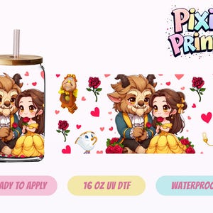 Disney Princess Belle Beast UV DTF Tumbler Wrap Same Day Cup Sticker