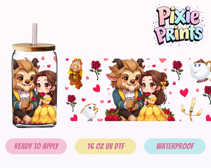 Disney Princess Belle Beast UV DTF Tumbler Wrap Same Day Cup Sticker