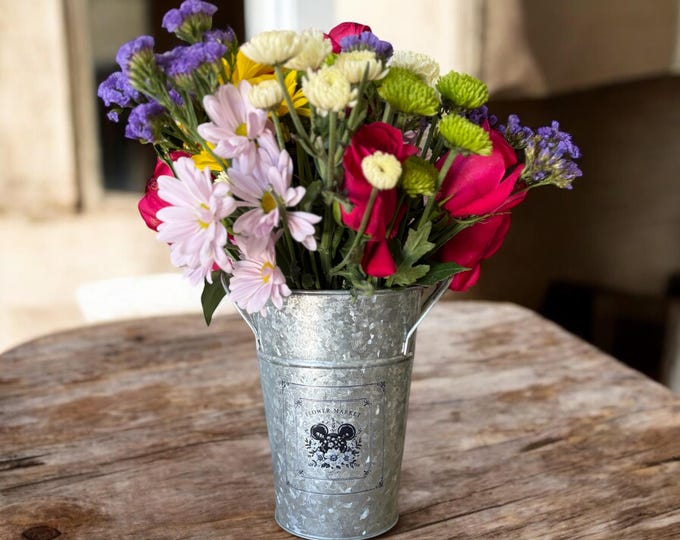 Disney Farmhouse Mickey Minnie Vase Galvanized Flower Can