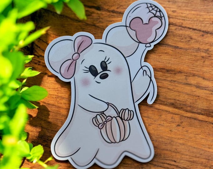 Disney Minnie Pink Ghost Sticker Halloween Decal