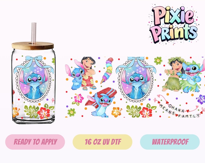 Stitch Inspired UV DTF Tumbler Wrap Same Day Cup Sticker