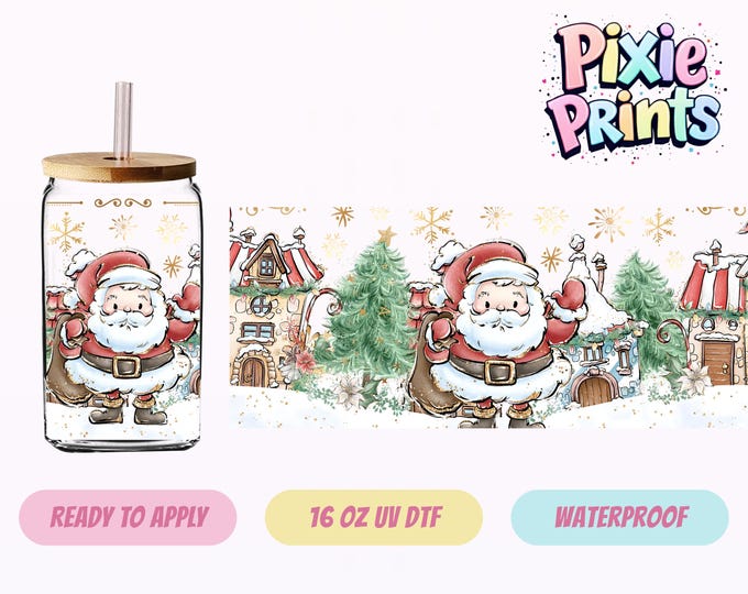 Whimsical Santa UV DTF Tumbler Wrap Christmas Same Day Cup Sticker