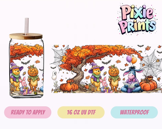 Disney Pooh Halloween UV DTF Tumbler Wrap Same Day Cup Sticker