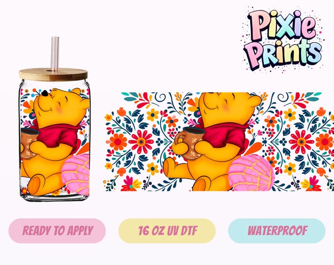 Disney Pooh Cafecito UV DTF Tumbler Wrap Same Day Cup Sticker