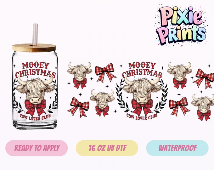 Christmas Cow UV DTF Tumbler Wrap Same Day Cup Sticker