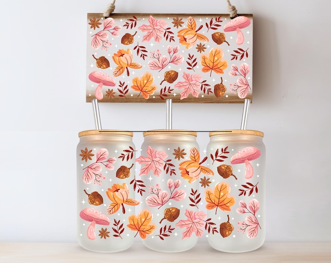Fall Pumpkin Leaves UV DTF Cup Wrap Same Day Print Tumbler Wrap
