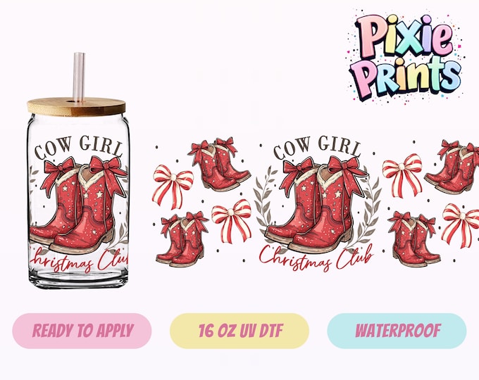 Christmas Cowgirl UV DTF Tumbler Wrap Same Day Cup Sticker