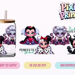 Disney Villains Cruella Ursula UV DTF Tumbler Wrap Same Day Cup Sticker